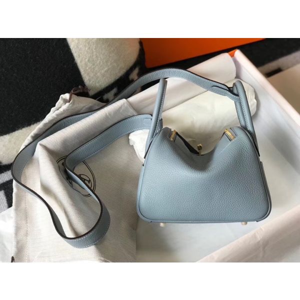 HERM Lindy Mini Bag In Blue Lin Clemence Leather GHW