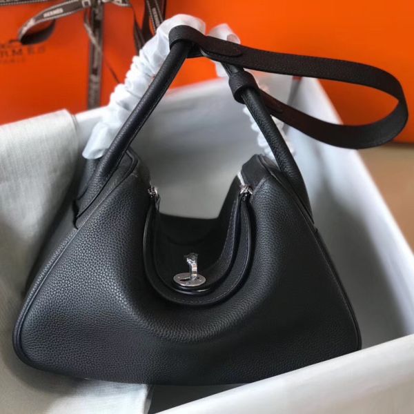 HERM Lindy 26cm Bag In Black Clemence Leather