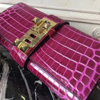 HERM Medor Clutch Bag In Fuchsia Crocodile Leather