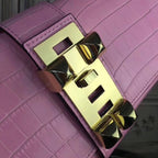 HERM Medor Clutch Bag In Pink Crocodile Leather