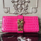 HERM Medor Clutch Bag In Rose Red Crocodile Leather