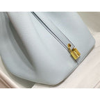 HERM Picotin Lock 18 Bag In Blue Brume Clemence Leather