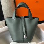 HERM Picotin Lock 18 Bag In Vert Amande Clemence Leather