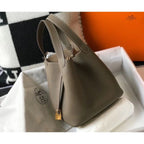 HERM Picotin Lock 22 Bag In Taupe Clemence Leather