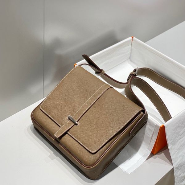 HERM Steve Light Junior Messenger Bag in Taupe Clemence Leather