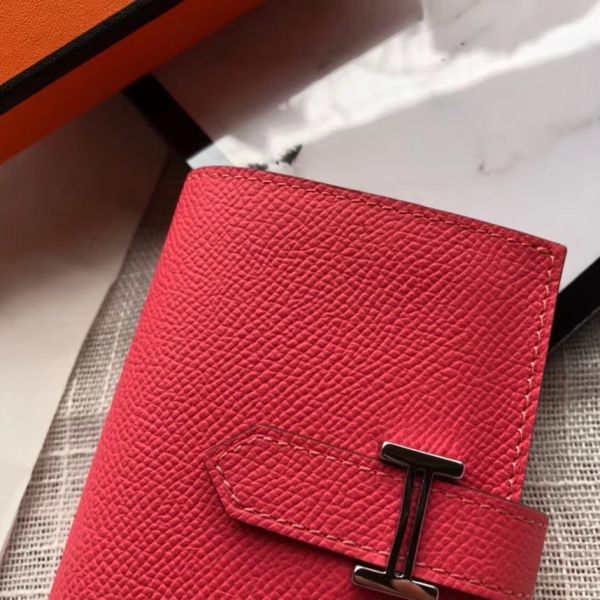 HERM Bearn Mini Wallet In Rose Lipstick Epsom Leather