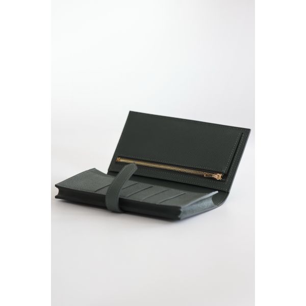 HERM Bearn Long Handmade Wallet in Vert Amande Epsom Calfskin