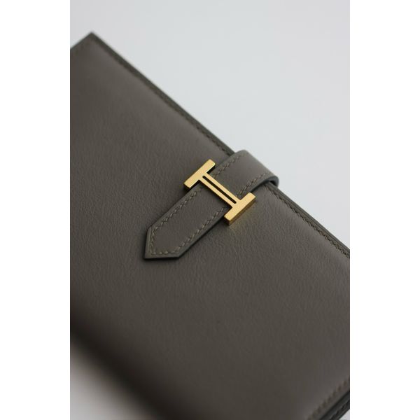 HERM Bearn Long Handmade Wallet in Etain Swift Calfskin