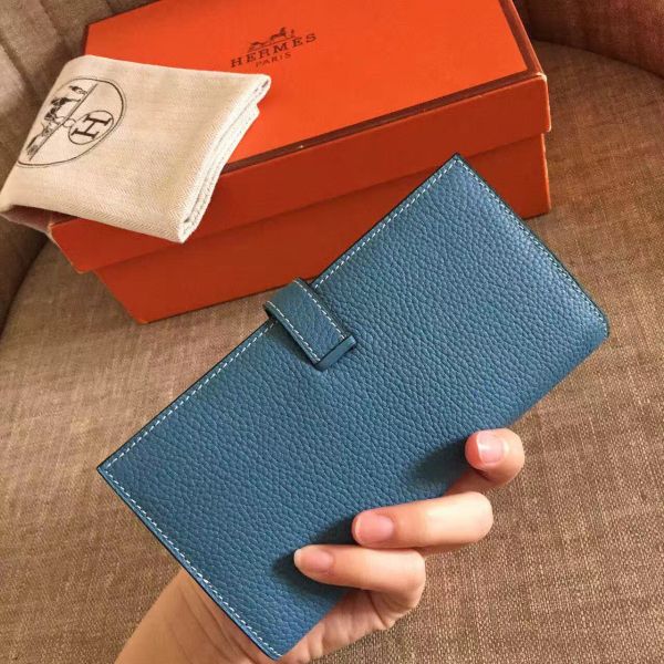 HERM Blue Jean Clemence Bearn Gusset Wallet
