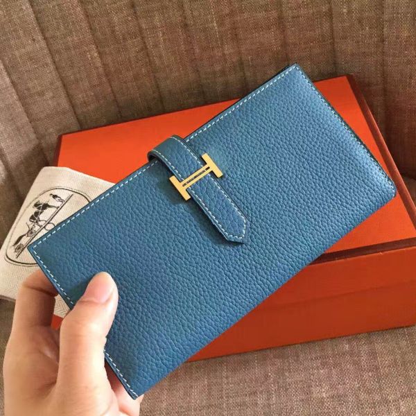 HERM Blue Jean Clemence Bearn Gusset Wallet