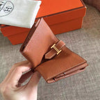 HERM Brown Clemence Bearn Gusset Wallet