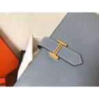 HERM Blue Lin Epsom Bearn Gusset Wallet