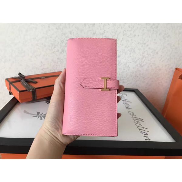 HERM Pink Epsom Bearn Gusset Wallet