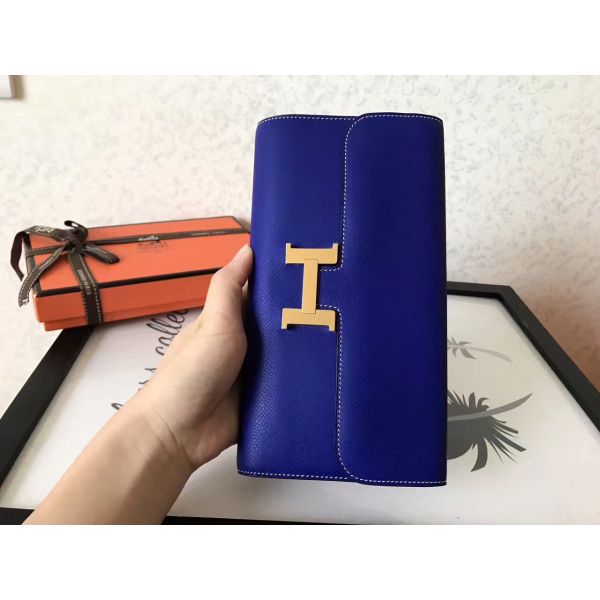 HERM Constance Long Wallet In Blue Electric Epsom Leather