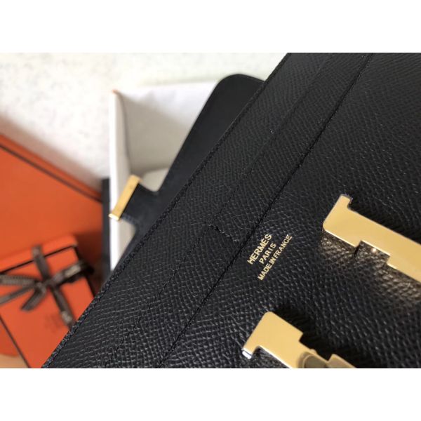 HERM Constance Long Wallet In Black Epsom Leather