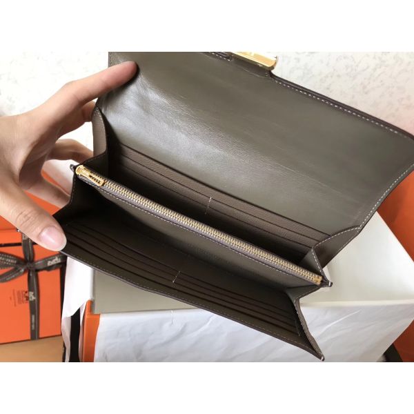 HERM Constance Long Wallet In Taupe Epsom Leather