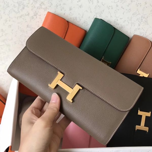 HERM Constance Long Wallet In Taupe Epsom Leather