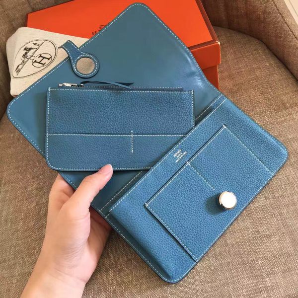 HERM Dogon Duo Wallet In Blue Jean Leather