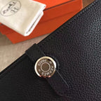 HERM Dogon Duo Wallet In Black Clemence Leather