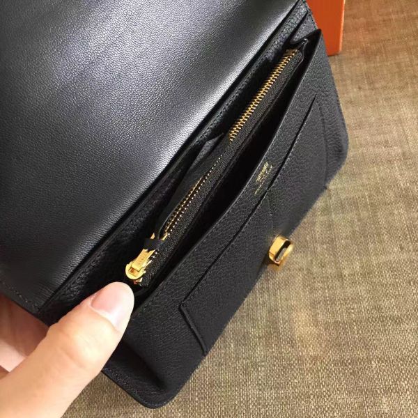 HERM Dogon Duo Wallet In Black Clemence Leather