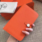 HERM Dogon Duo Wallet In Orange Clemence Leather