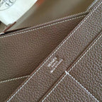 HERM Dogon Duo Wallet In Taupe Clemence Leather