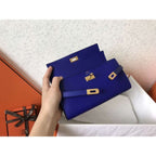 HERM Kelly Classic Long Wallet In Blue Electric Epsom Leather