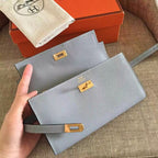 HERM Kelly Classic Long Wallet In Ciel Epsom Leather