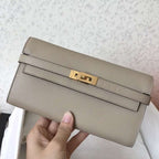 HERM Kelly Classic Long Wallet In Grey Epsom Leather