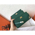 HERM Kelly Classic Long Wallet In Malachite Epsom Leather