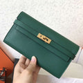 HERM Kelly Classic Long Wallet In Malachite Epsom Leather