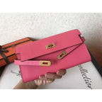 HERM Kelly Classic Long Wallet In Pink Epsom Leather