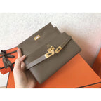 HERM Kelly Classic Long Wallet In Taupe Epsom Leather