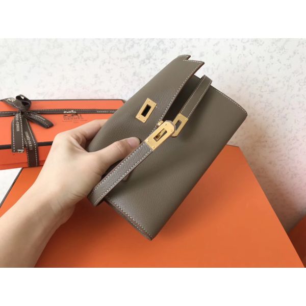 HERM Kelly Classic Long Wallet In Taupe Epsom Leather