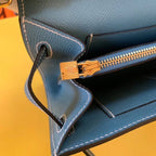 HERM Kelly Classique To Go Wallet In Blue Jean Epsom Calfskin