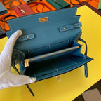 HERM Kelly Classique To Go Wallet In Blue Jean Epsom Calfskin