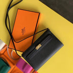 HERM Kelly Classique To Go Wallet In Black Epsom Calfskin