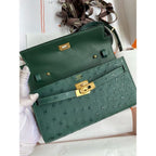 HERM Kelly Classique To Go Wallet in Malachite Ostrich Leather