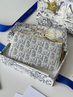DIOR 25S TRAVEL MYRTE ZIPPED KEY CASE 14 IN BLUE  OBLIQUE JACQUARD CANVAS