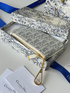 DIOR 25S TRAVEL MYRTE ZIPPED KEY CASE 14 IN BLUE  OBLIQUE JACQUARD CANVAS