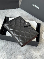 CHANEL 25S MULTI PURPOSE PASSPORT WALLET 15 IN BLACK LAMBSKIN SILVER HARDWARE