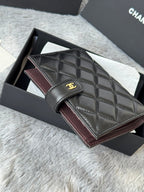 CHANEL 25S MULTI PURPOSE PASSPORT WALLET 15 IN BLACK LAMBSKIN GOLD HARDWARE