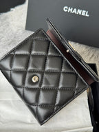 CHANEL 25S CF SMALL TRI FOLD WALLET 11 IN BLACK LAMBSKIN SILVER HARDWARE