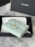 CHANEL 25S CF SMALL TRI FOLD WALLET 11 IN SOFT MINT CAVIAR GOLD HARDWARE