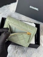CHANEL 25S CF SMALL TRI FOLD WALLET 11 IN MOSS GREEN CAVIAR GOLD HARDWARE