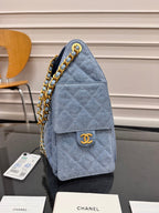 CHANEL 25S HOBO BAG 30 IN BLUE DENIM WITH GOLD HARDWARE