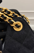 CHANEL 25S HOBO BAG 30 IN BLACK-GRAY DENIM WITH GOLD HARDWARE