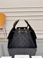CHANEL 25S HOBO BAG 30 IN BLACK-GRAY DENIM WITH GOLD HARDWARE
