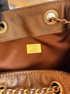 CHANEL 25S HOBO BAG 40 IN METALLIC BROWN CAVIAR WITH GOLD HARDWARE