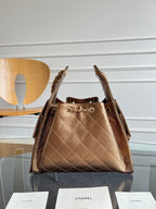 CHANEL 25S HOBO BAG 30 IN METALLIC BROWN CAVIAR WITH GOLD HARDWARE
